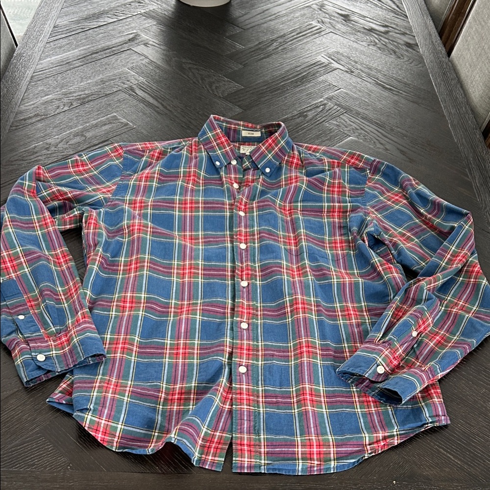 J. Crew Men's Plaid Shirt - Navy and Red